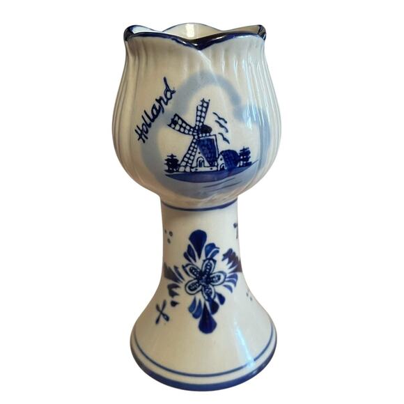 Vintage Delft Blue Holland Handpainted Tulip Taper Candle Holder Collectable - Picture 10 of 10